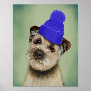 Border Terrier with Blue Bobble Hat Poster