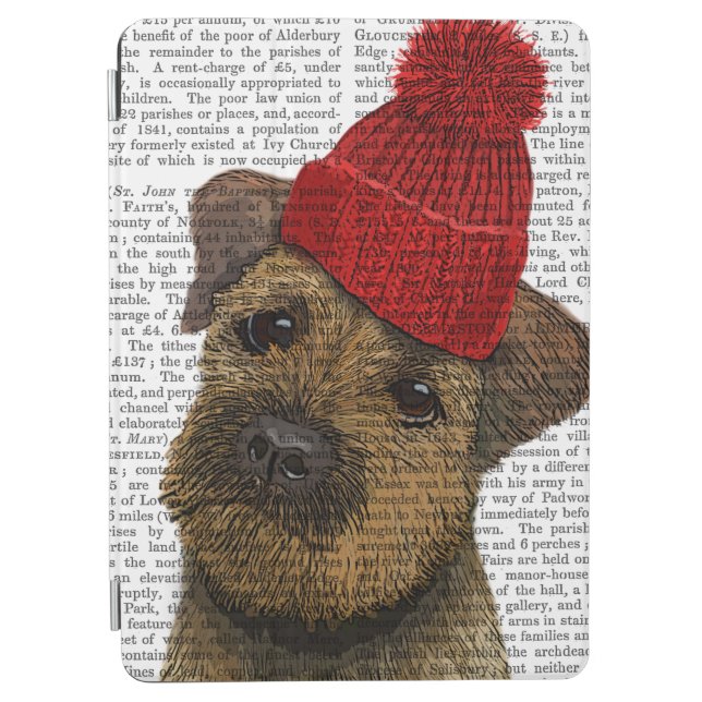 Border Terrier with Red Bobble Hat 3 iPad Air Cover (Front)