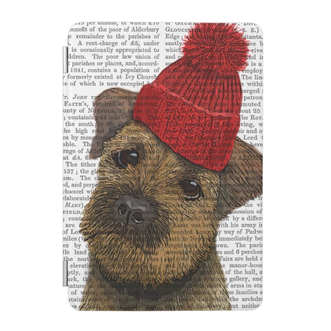Border Terrier with Red Bobble Hat 3 iPad Mini Cover (Front)