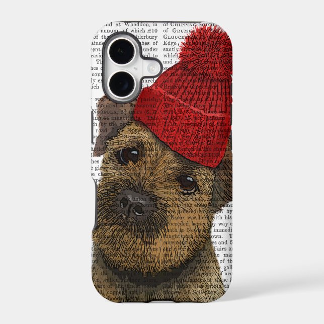 Border Terrier with Red Bobble Hat 3 Iphone Case (Back)