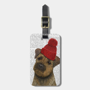 Border Terrier with Red Bobble Hat 3 Luggage Tag
