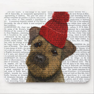 Border Terrier with Red Bobble Hat 3 Mouse Pad