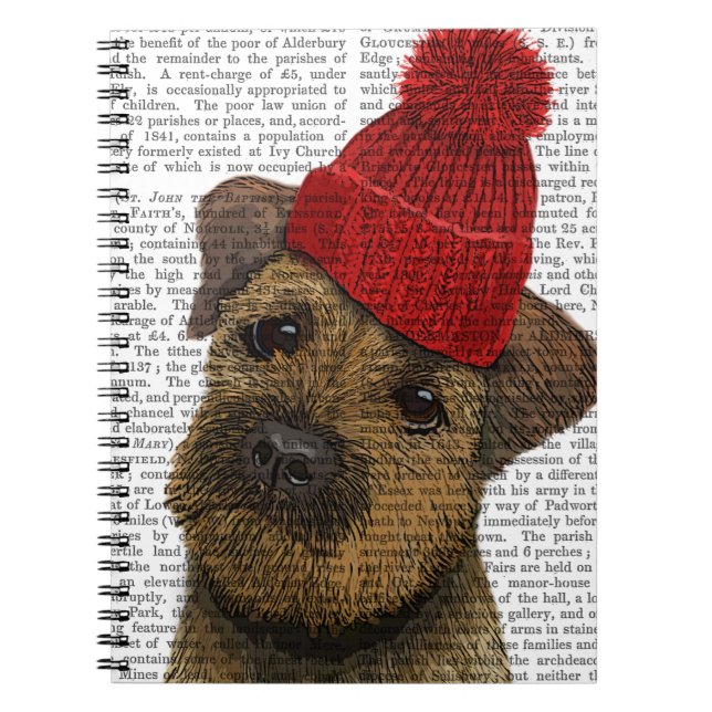 Border Terrier with Red Bobble Hat 3 Notebook (Front)