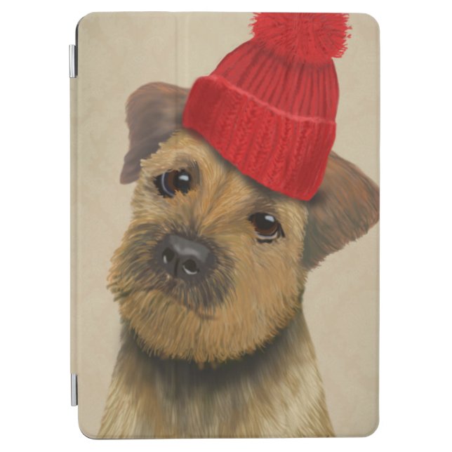 Border Terrier with Red Bobble Hat iPad Air Cover (Front)