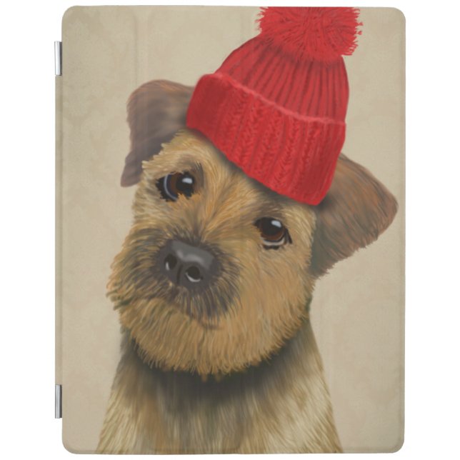 Border Terrier with Red Bobble Hat iPad Air Cover (Front)