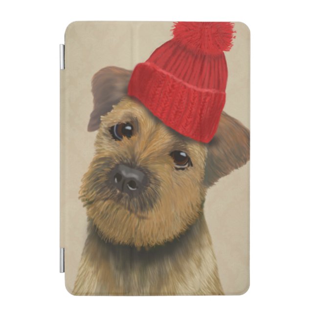 Border Terrier with Red Bobble Hat iPad Mini Cover (Front)