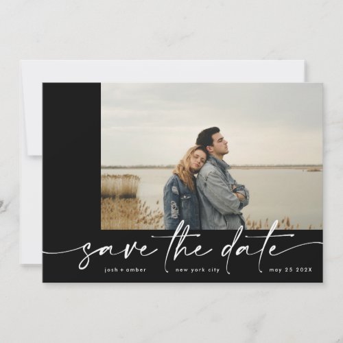 Bordered  Modern Simple Black Photo Ice White Save The Date