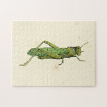 Bordered Print of Green Grasshopper Jigsaw Puzzle