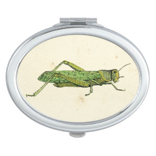Bordered Print of Green Grasshopper Makeup Mirror