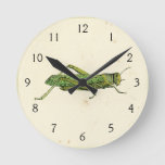Bordered Print of Green Grasshopper Round Clock