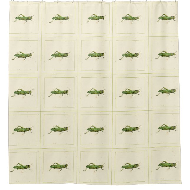 Bordered Print of Green Grasshopper Shower Curtain (Front)
