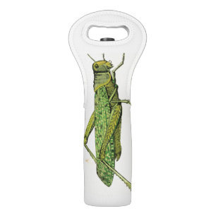 Bordered Print of Green Grasshopper Wine Bag