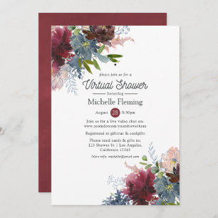 Bordo and Navy Floral Virtual Bridal Shower Invitation