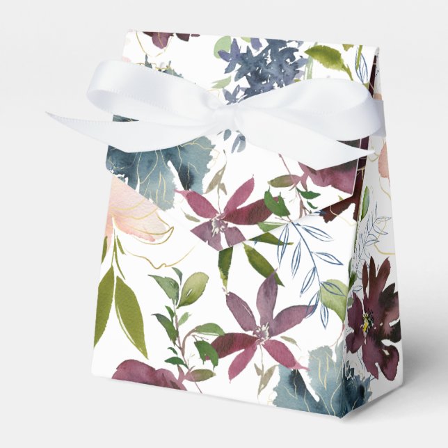 Bordo and Navy Floral Wedding Favor Boxes (Front Side)