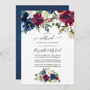 Bordo and Navy Watercolor Floral Virtual Wedding Invitation