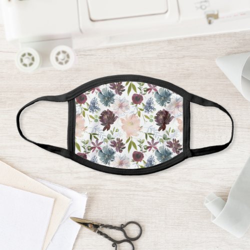 Bordo Navy and Blush Watercolor Floral Face Mask