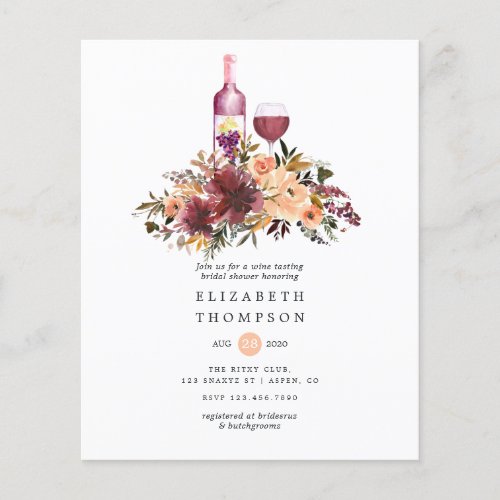 Bordo Peach Floral Wine Tasting Bridal Shower Flyer