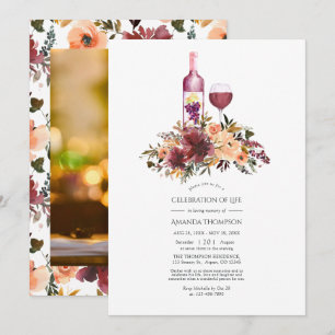 Bordo Peach Floral Wine Themed Celebration of Life Invitation