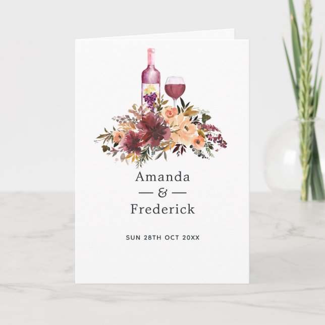 Bordo Peach Floral Wine Wedding Program (Front)