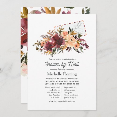 Bordo Peach Watercolor Bridal Shower by Mail Invitation