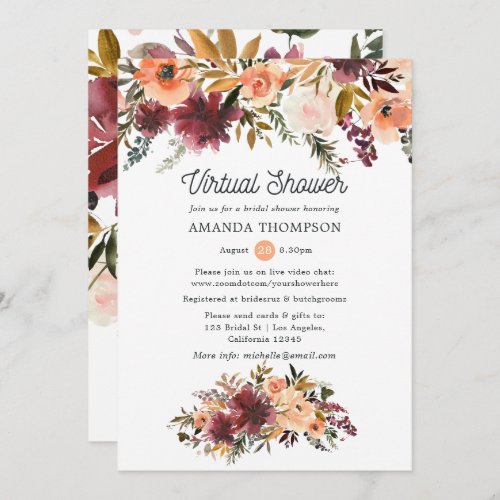 Bordo Peach Watercolor Virtual Bridal Shower Invitation