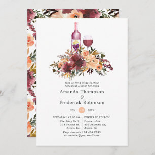 Bordo Peach Watercolor Wine Rehearsal Dinner Invitation
