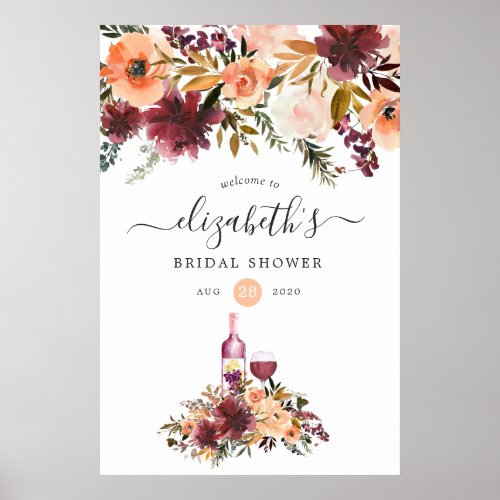 Bordo Peach Wine Tasting Bridal Shower Welcome Poster