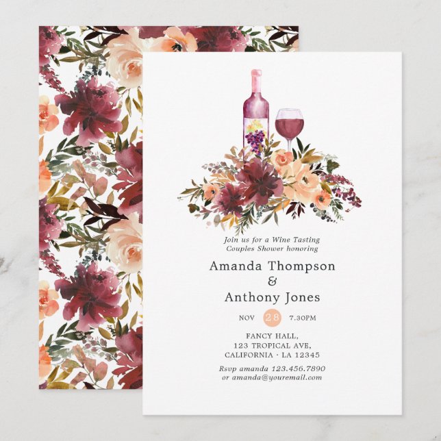 Bordo Peach Wine Tasting Couples Shower Invitation (Front/Back)
