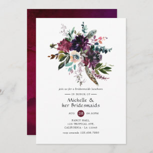 Bordo Violet Plum Floral Bridesmaids Luncheon Invitation