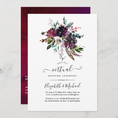 Bordo Violet Plum Floral Online Virtual Wedding Invitation