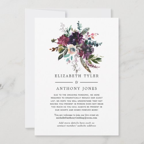 Bordo Violet Plum Floral Reduced Wedding Guests Announcement