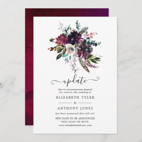 Bordo Violet Plum Floral Wedding Update Invitation