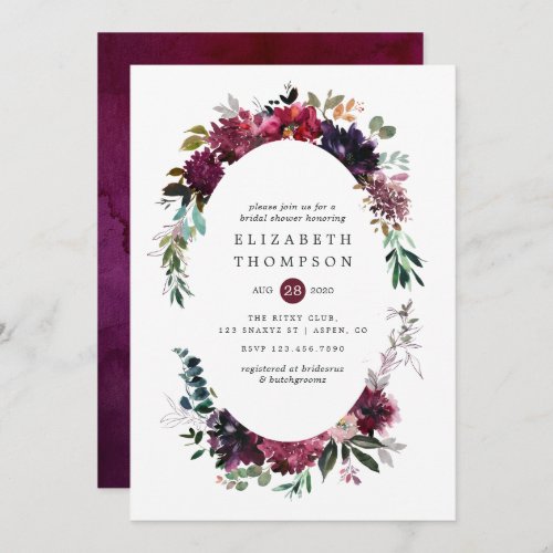 Bordo Violet Plum Watercolor Floral Bridal Shower Invitation