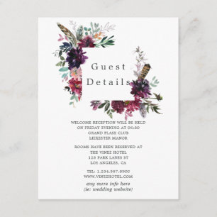 Bordo Violet Plum Watercolor Floral Guest Details Enclosure Card