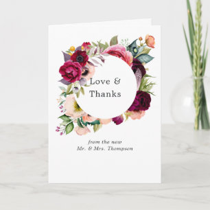 Bordo Violet Plum Watercolor Floral Wedding Photo Thank You Card