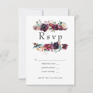 Bordo Violet Plum Watercolor Floral Wedding RSVP Card