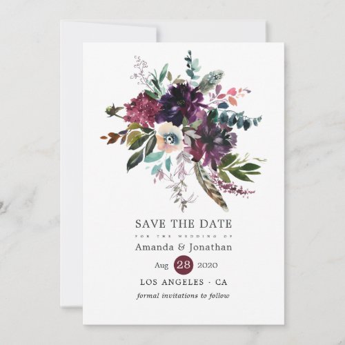 Bordo Violet Plum Watercolor Floral Wedding Save The Date