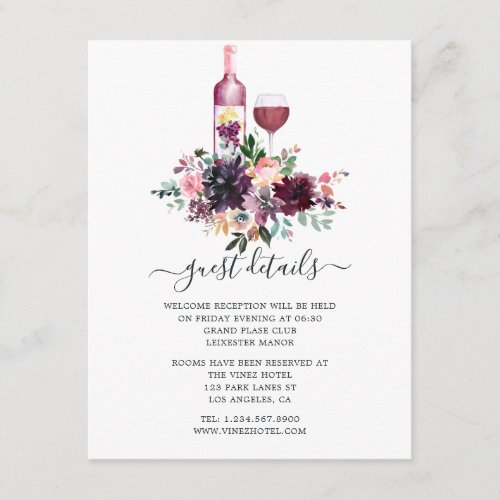 Bordo Wine Tasting Wedding Reception Guest Details Enclosure Card