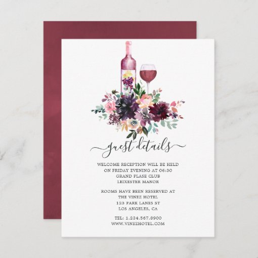 Bordo Wine Tasting Wedding Reception Guest Details Enclosure Card Zazzle