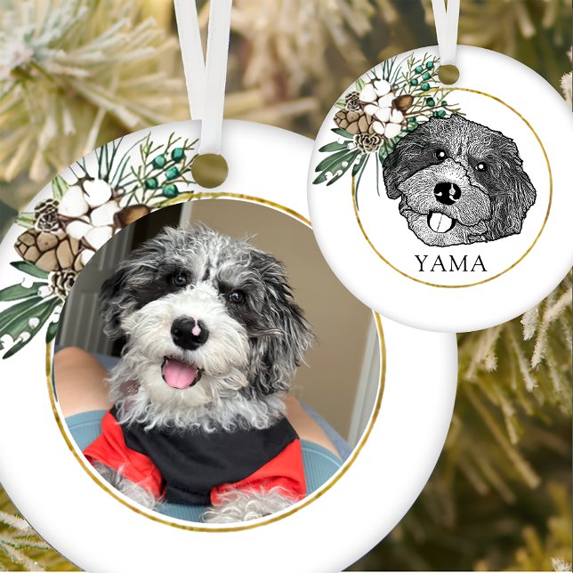Bordoodle Dog Hand Drawing Personalized Ceramic Ornament (Creator Uploaded)
