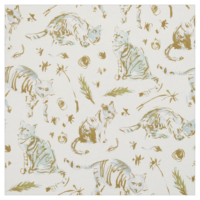 BORED AF CATS Gold Kitty Print Fabric (Swatch)