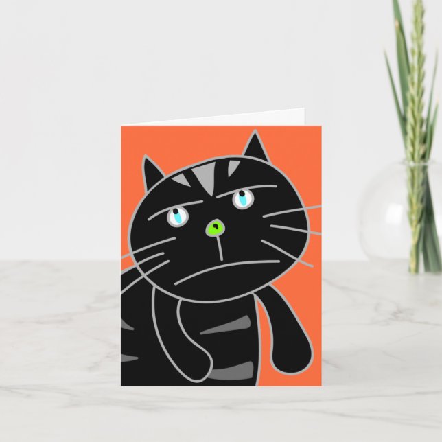 Bored Black Cat Blank Card (Front)