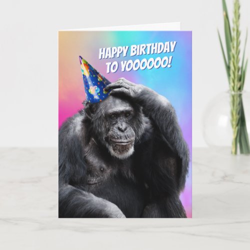 Bored Chimp With Party Hat Funny Birthday Card