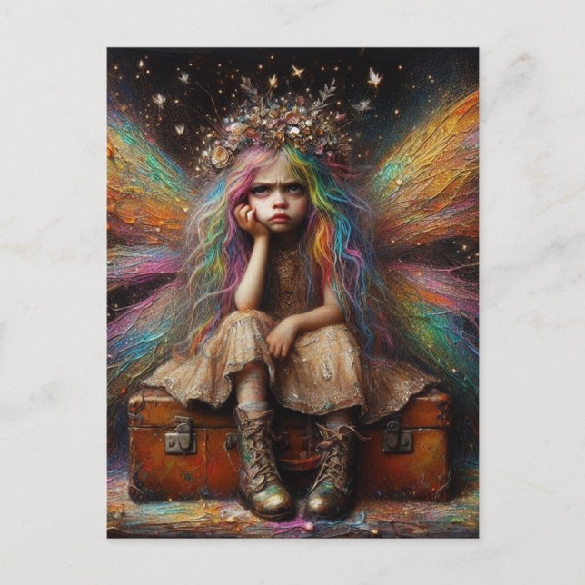 Bored Fairy Sits on Suitcase Postcard (Front)