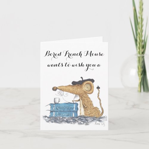 Bored French Mouse Birthday Card