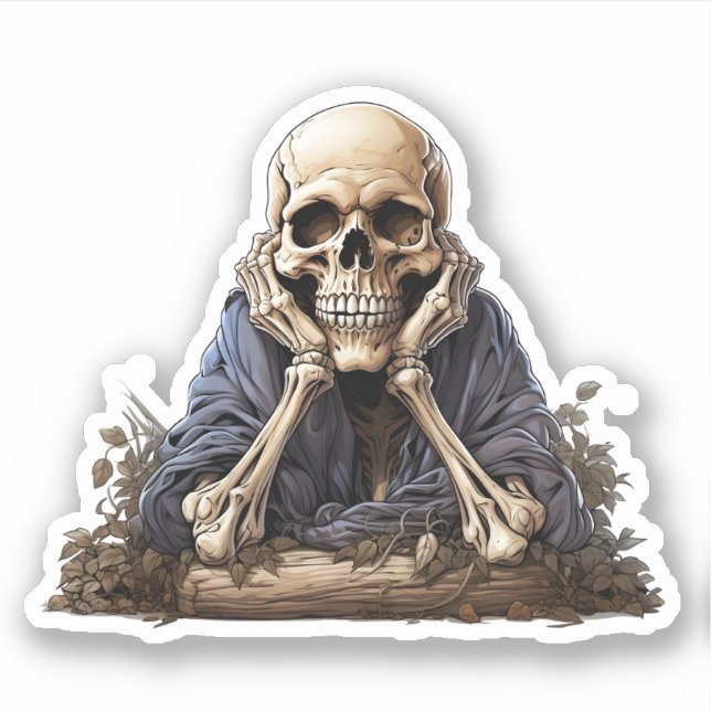 Bored Skeleton Sitting In Forest Cool Skeleton Sticker (Front)