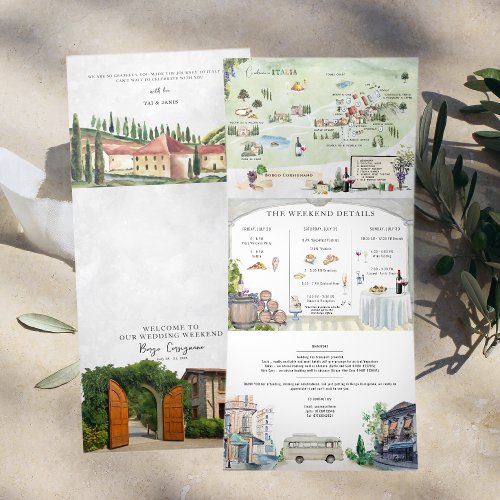 Borgo Corsignano  Illustrated Wedding Tri_Fold Invitation
