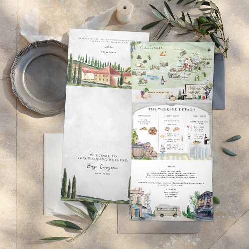 Borgo Corsignano  Illustrated Wedding Tri_Fold Invitation