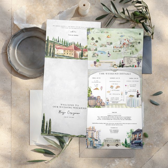 Borgo Corsignano | Illustrated Wedding Tri-Fold Invitation (Creator Uploaded)