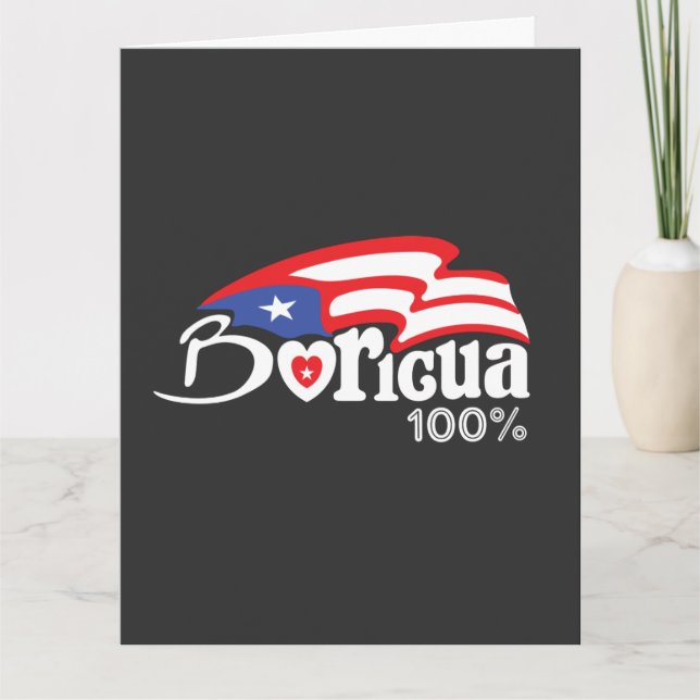 Boricua 100%  Puerto Rico Folded Greeting Card (Front)